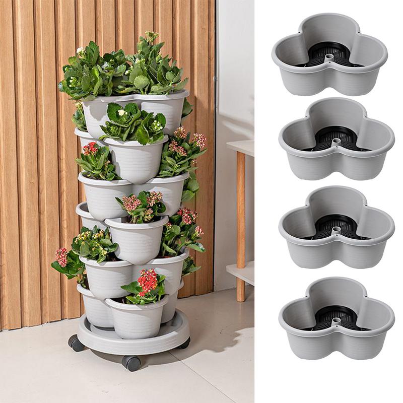 Vertical Planter Tower - Maceta Vertical Apilable con Bandeja Móvil,